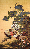 Rooster, Hen and Hydrangeas
