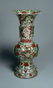 Vase with dragon design in overglaze enamels.