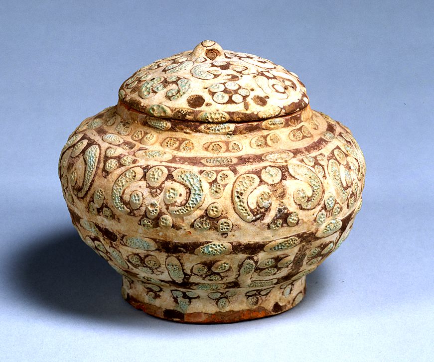 Jar with paste glass decoration.