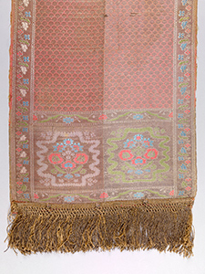 帯 銀地花卉鱗文様モール錦