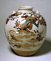 Tea Leaf Jar, Moon and plum tree in overglaze enamels