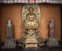 Seated Shaka Nyorai with Standing Kasho and Anan