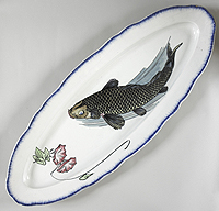 Oval dish with draining tray (Carp and morning glory design)