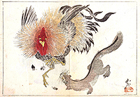 From  Kyosai's Drawings for Pleasure, vol. 2, marten and rooster
