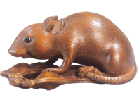 Wood Netsuke of a Tiny Mouse