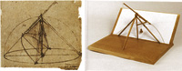 「アトランティコ手稿」をもとに制作された「放物線のためのコンパス」の模型