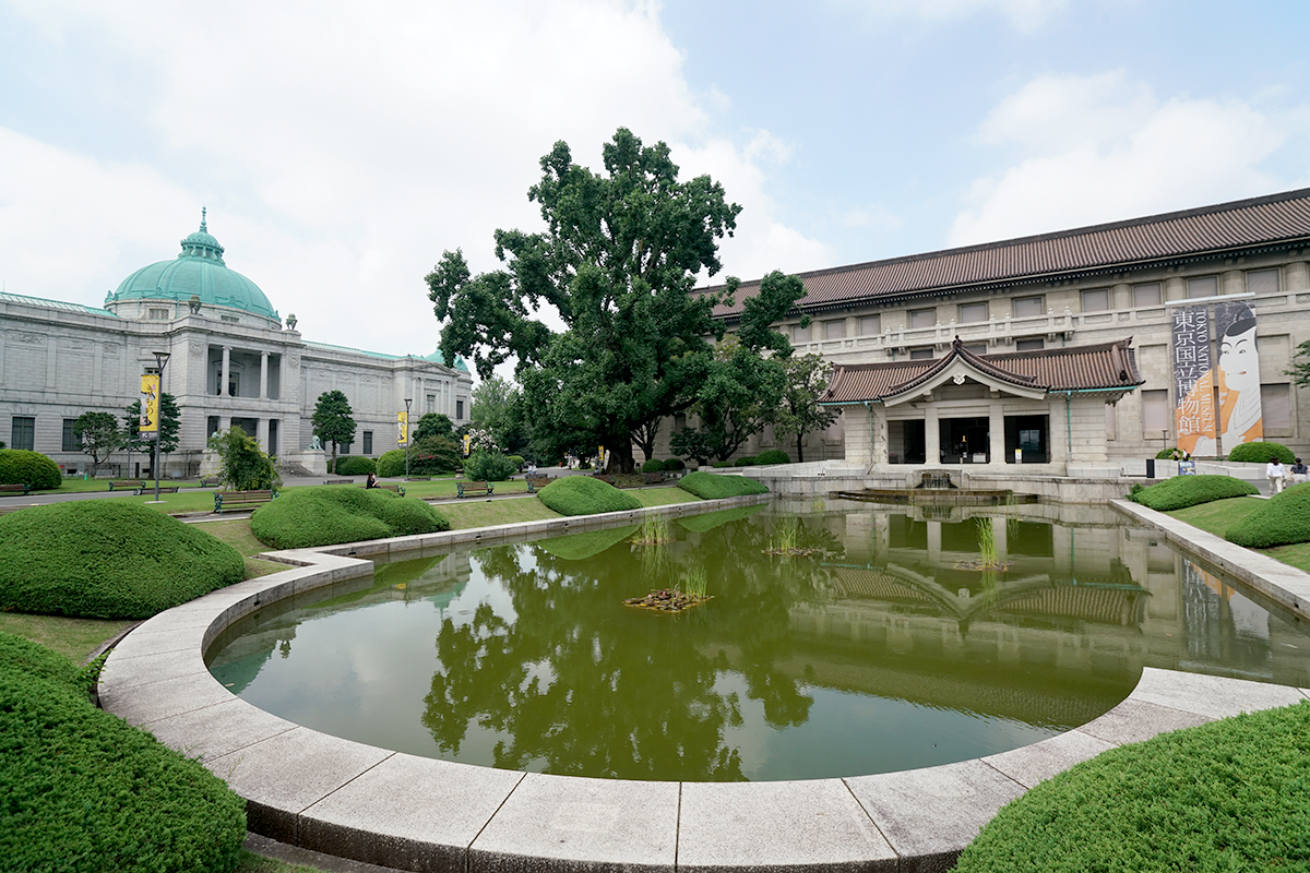 前庭からのぞむ表慶館と本館