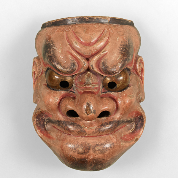 ☆b428、能面 おおべしみ 木彫 木製 茶色 能面 装飾用
