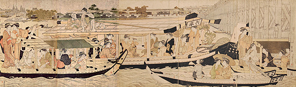 大橋下の涼み船　鳥文斎栄之筆 　江戸時代・18世紀