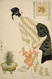 夏衣裳當世美人・亀屋仕入の大形向キ　喜多川歌麿筆　江戸時代・19世紀