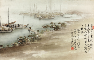 漁港雨色　高剣父筆　1935年　中国美術館蔵
