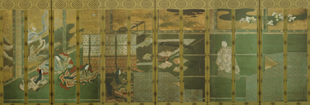 源氏物語図屏風（初音・若菜上） (右隻)　土佐光起筆　江戸時代・17世紀