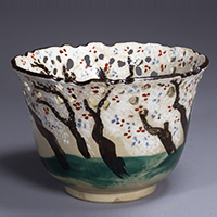 Bowl, Cherry tree design in overglaze enamel and openwork