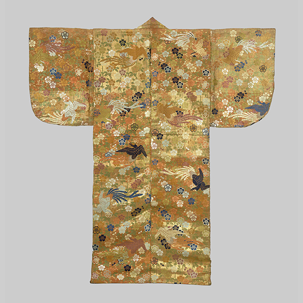 唐織 金紅段枝垂桜尾長鳥模様　作品画像