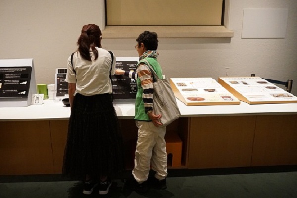 本館19室で漆の触察ボードをご案内するボランティアのイメージ画像