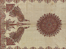 Cashmere Shawl Patchworked paisley design in tapestry weave on white ground