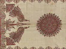 Cashmere Shawl Patchworked paisley design in tapestry weave on white ground