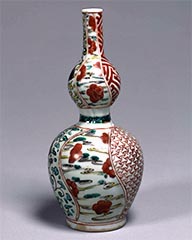 Sake Bottle, Cherry blossom and stream design in overglaze enamel