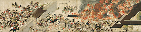 Night Attack on the Sanjo Palace, from the Illustrated Scrolls of the Events of the Heiji Era (detail)