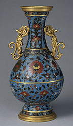 Cloisonné Vase with Dragon-shaped Pierced Handles and Interlocking Lotus Design 