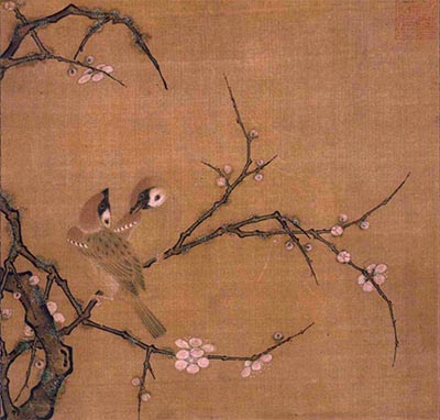 Plum Blossoms and Pair of Sparrows, Attributed to Ma Lin (Ba Rin)