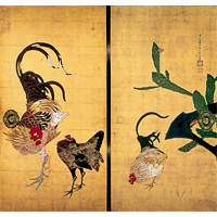 重要文化財　仙人掌群鶏図襖(部分)　江戸時代・寛政2年(1790)　大阪・西福寺蔵