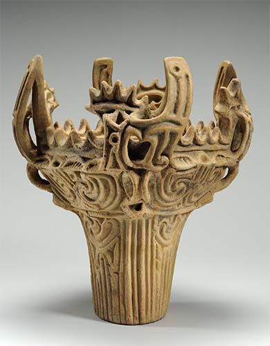 Vessel with flame-like ornamentation