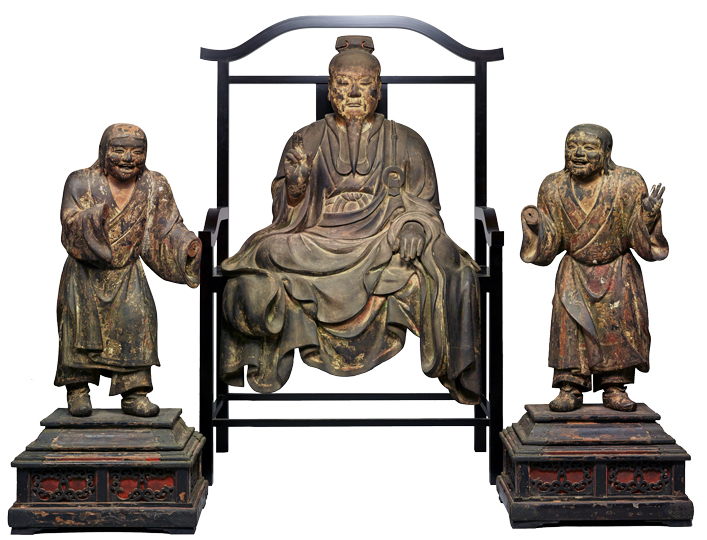 Seated Fu Daishi (Buddhist Master Fu Xi) and standing two child attendants