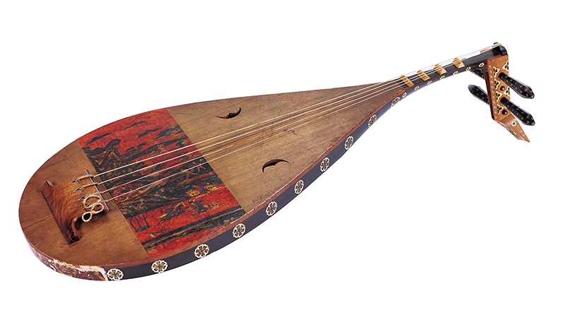 Biwa Lute, Red sandalwood with marquetry decoration