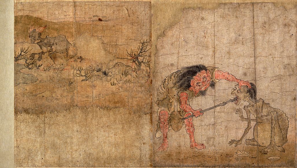 Голодный дух. Гаки японская мифология. Гаки живопись Хэйан. Гаки японская мифология арт.
