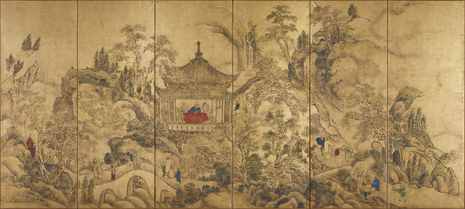 Image of "누각과 산수 그림 병풍"