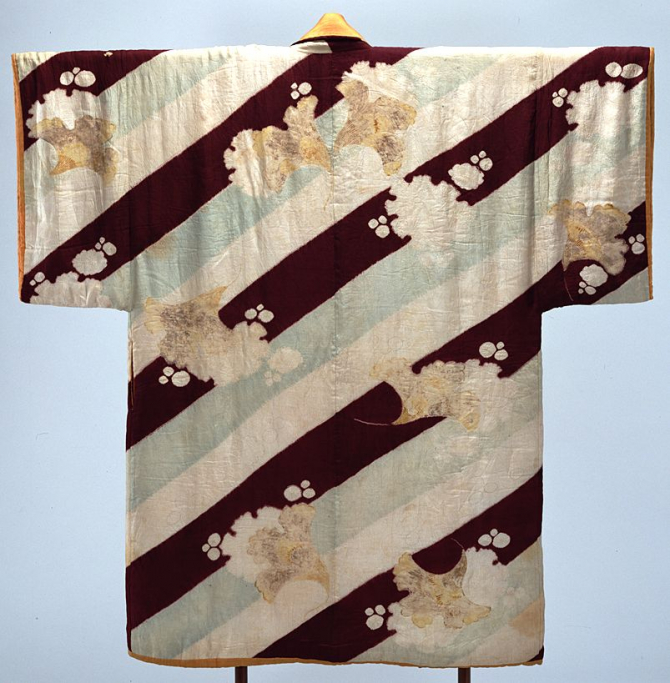 Image of "Samurai's Coat ("Dōbuku") with Stripes, Ginkgo Leaves, and Snowflakes"