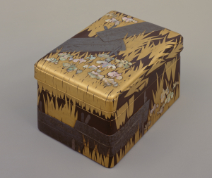 Image of "Writing Box with the Eight-Plank Bridge, Lacquered wood with "maki-e", lead, and mother-of-pearl"