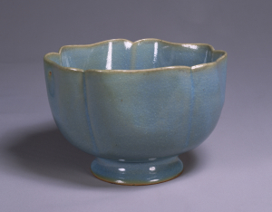 Image of "Bluish opaque glazed foliate bowl"