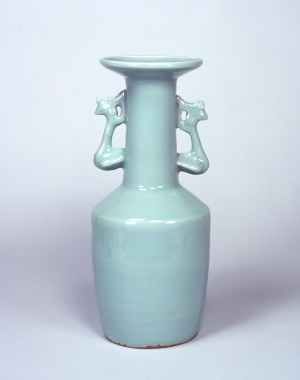 Image of "Celadon glazed vase with phoenix handles."