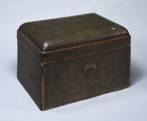 Image of "Box with Peonies, Lacquered wood with incised gold lines"