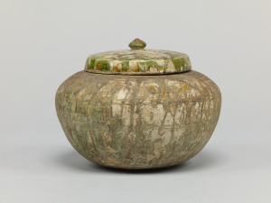 Image of "Jar with cover, three-color glaze."
