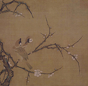Image of "Two Sparrows and Plum Blossoms, Attributed to Ma Lin, Southern Song dynasty, 13th century (Important Cultural Property, Gift of Dr. Yamamoto Tatsuro)"
