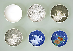 Image of "Process Sample: Nabeshima (ceramics with polychrome overglaze enamels), By Imaizumi Imaemon XII, 1955"