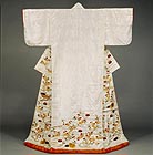 『打掛　白綸子地桃樹曲水の宴模様　江戸時代・18～19世紀』の画像