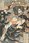 Image of "One Hundred and Eight Heroes from Chinese Tale, The Water Margin: Zhang Shun, alias White Stripe in the Waves, By Utagawa Kuniyoshi, Edo period, 19th century"