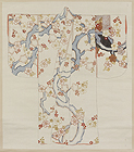 Image of "Reproduction Sketch of Furisode Garment (Front), Plum tree design on reddish black figured satin ground, 1911 "