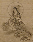 Image of "Monju (Manjusri) Riding a Lio (detail), By Reisai/Inscription by Ryoko Shinkei, Muromachi period, 15th century (Important Cultural Property)"