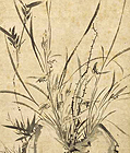 Image of "Orchids (detail), By Gyokuen Bonpo / Inscription by the artist, Nanbokucho period, 14th century (Important Cultural Property)"