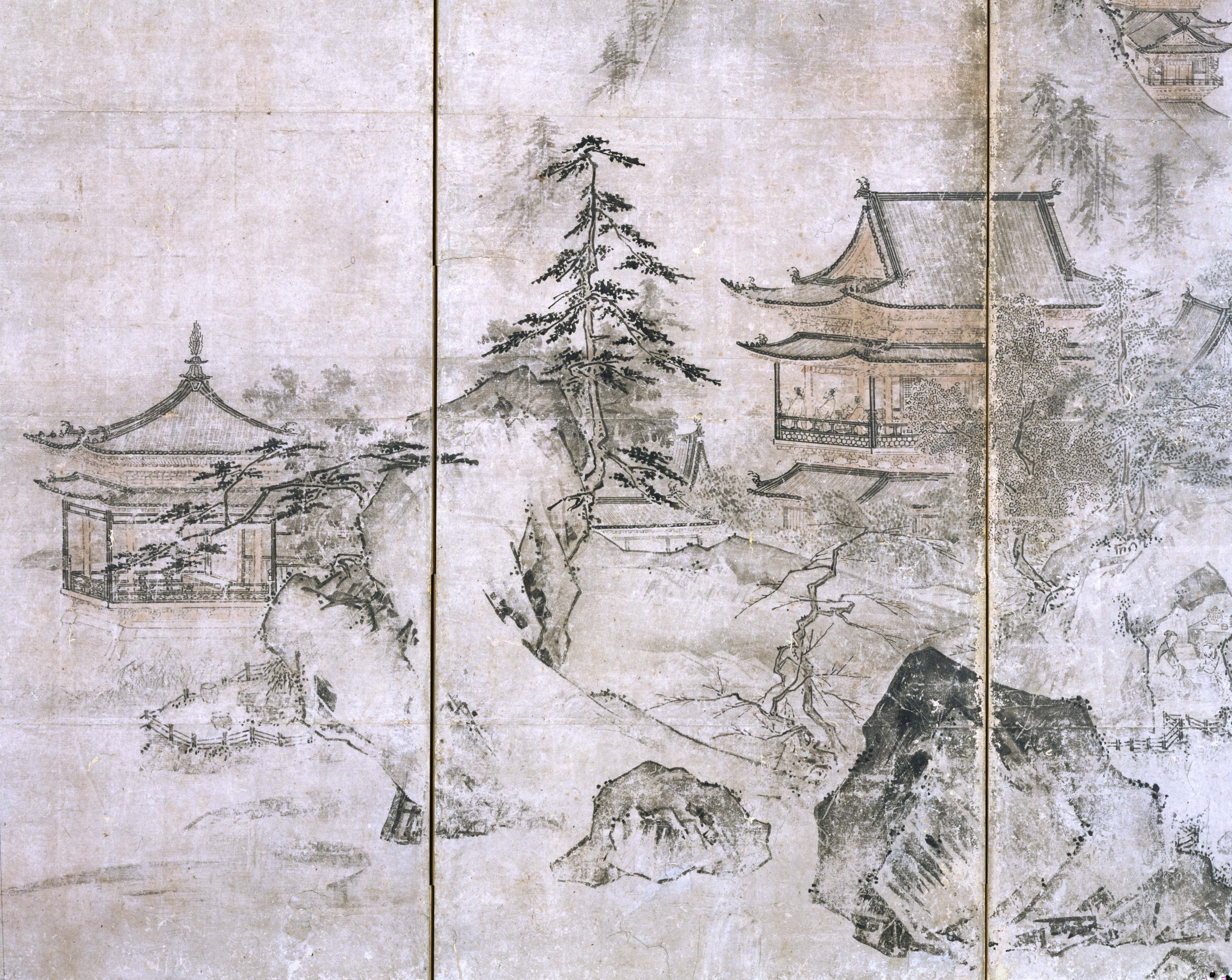 Image of "Landscape of the Four Seasons (detail), Attributed to Shubun, Muromachi period, 15th century (Important Cultural Property)"