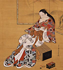 Image of "Woman Enjoying Fragrance of Burning Incense, By Miyagawa Choshun, Edo period, 18th century"