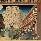 『北廓月の夜桜（部分）　歌川国貞（三代豊国）筆　江戸時代・19世紀』の画像