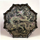 Image of "Foiled Tray, Dragon and wave design in mother-of-pearl inlay, Yuan dynasty, 14th century (Important Cultural Property)"