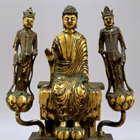 Image of "Amida (Amitabha) and Two Attendants, Asuka period, 7th century (Important Cultural Property)"