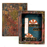 Image of "Sliding-door Handles, Book shape; chrysanthemum, stream and poem card design, Edo period, 18th century"